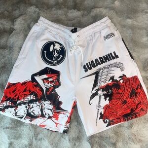 Sugarhill White Graphic Men’s Shorts with White & Red Artwork